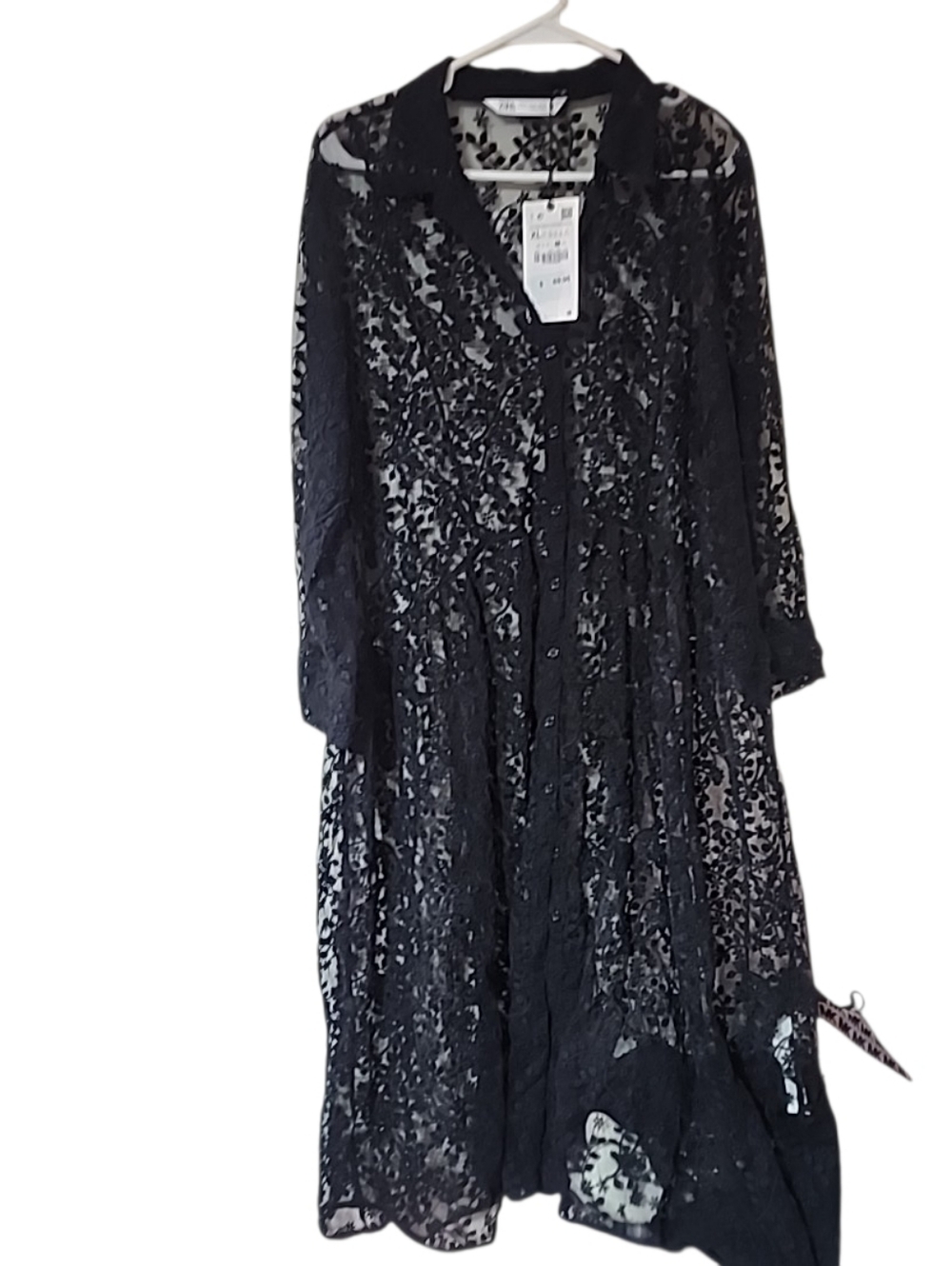ZARA Black Lace Maxi Shirt Dress. XL – NWT - Picture 8 of 10